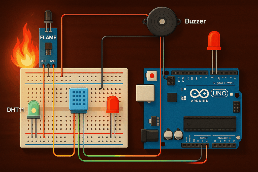 Arduino Fire Alarm System With Flame And Temperature Sensor Arduino Fans